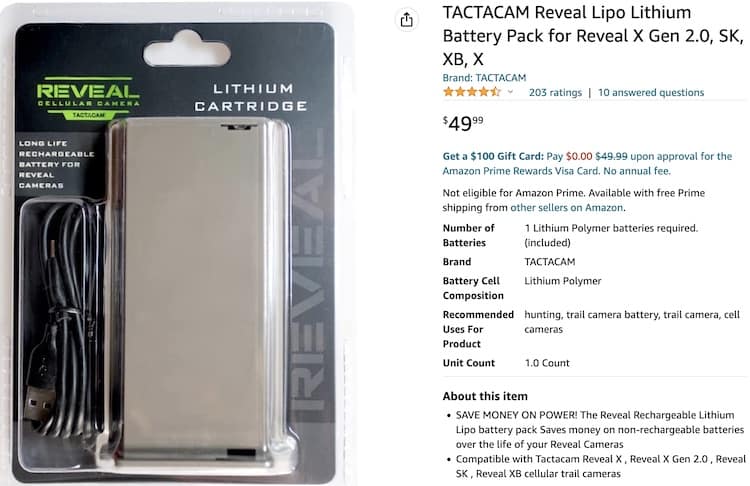 TACTACAM Reveal X PRO Trail Camera battery pack
